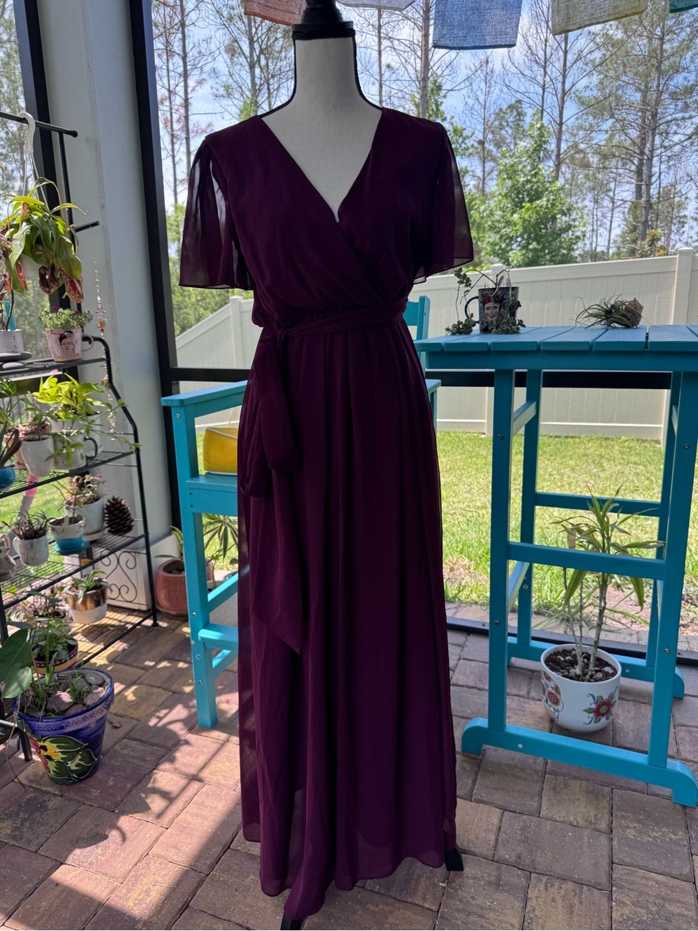 Baltic Born Plum Wrap Maxi Dress with Flutter Sleeves